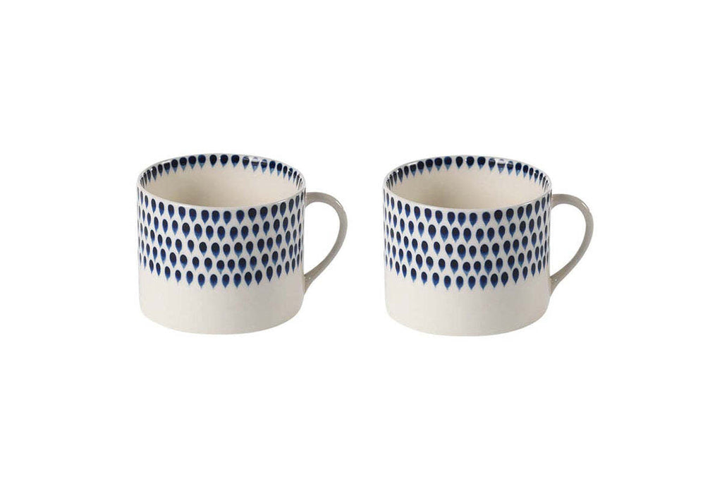 Indigo Drop Mug - Cream & Indigo - Large (Set of 2)