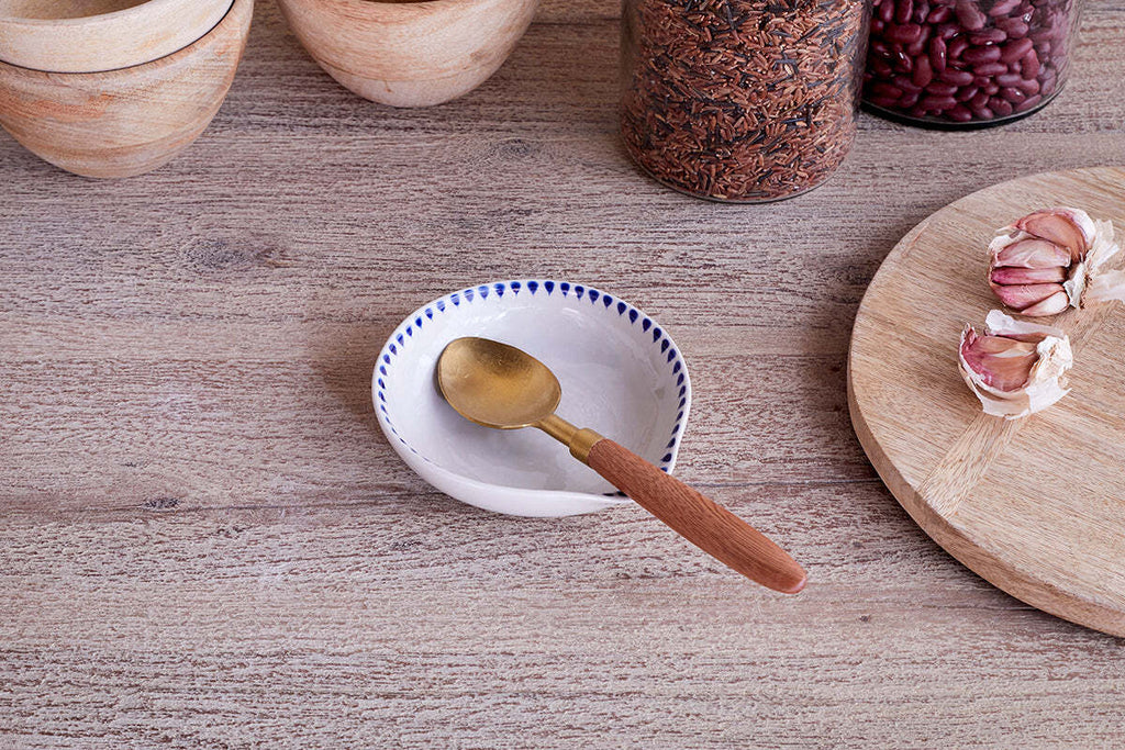 Indigo Drop Spoon Rest - Cream & Indigo