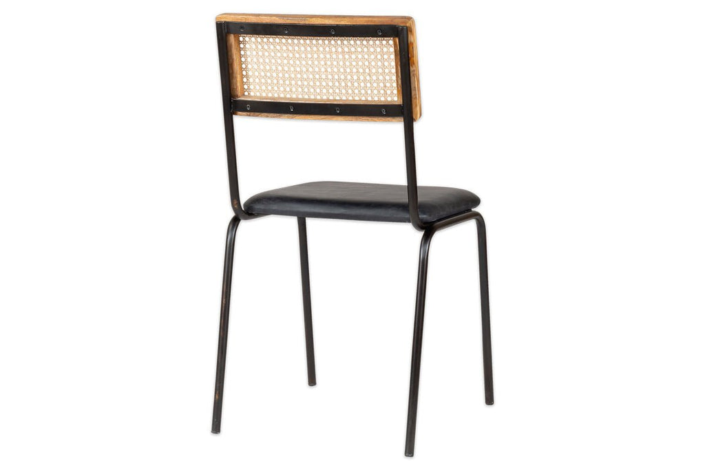 Iswa Leather & Cane Dining Chair - Black