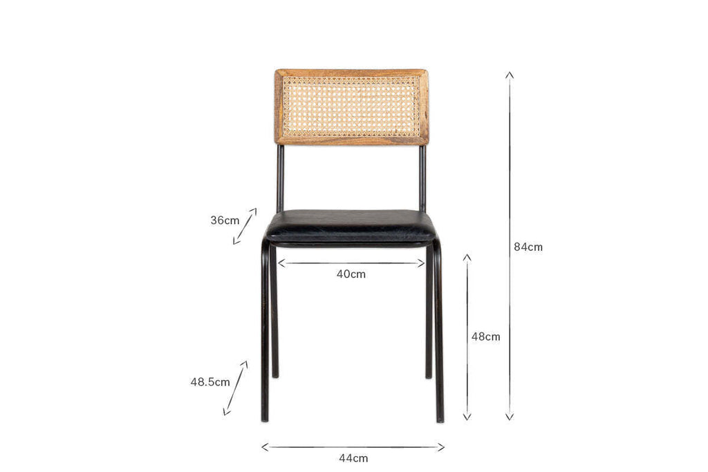 Iswa Leather & Cane Dining Chair - Black