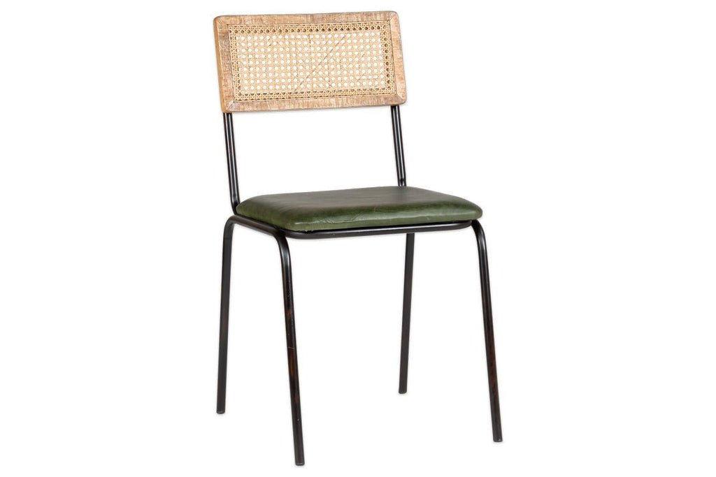 Iswa Leather & Cane Dining Chair - Green