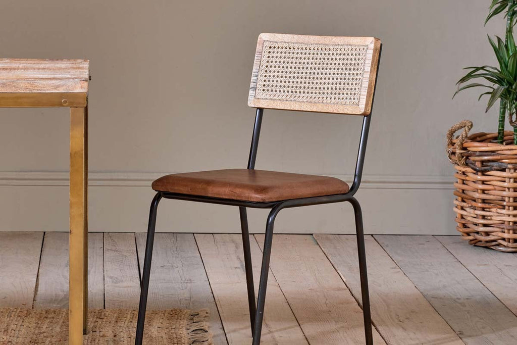 Iswa Leather & Cane Dining Chair - Tan