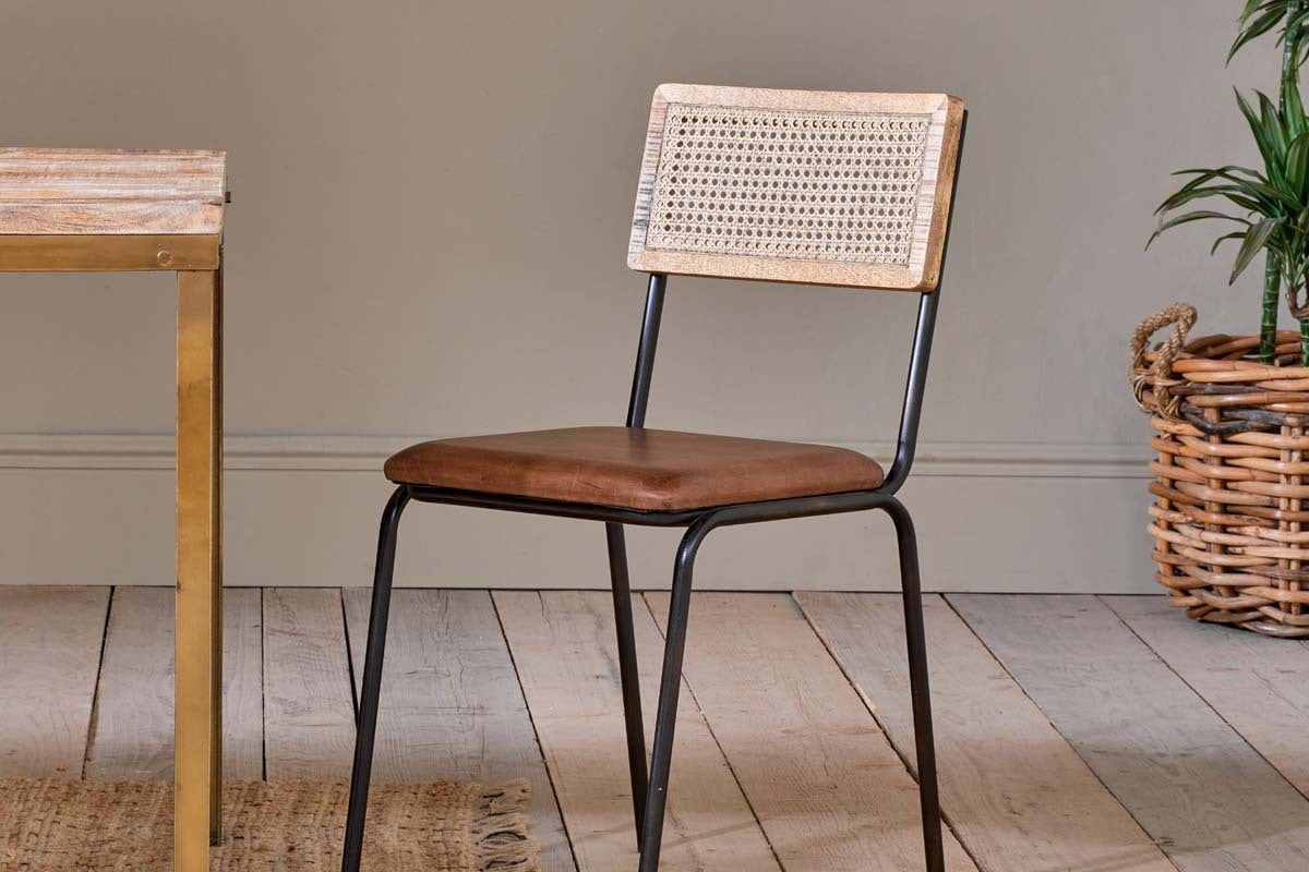 Iswa Leather & Cane Dining Chair - Tan