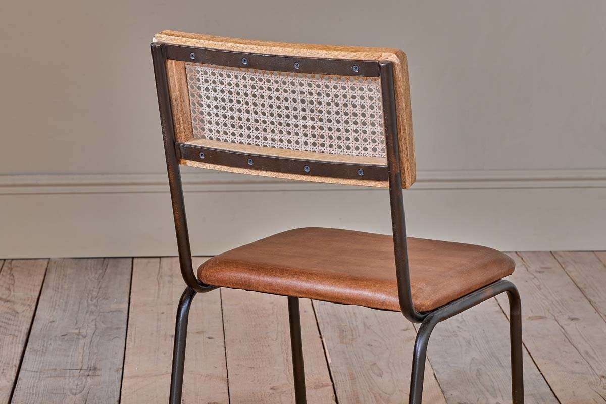 Iswa Leather & Cane Dining Chair - Tan