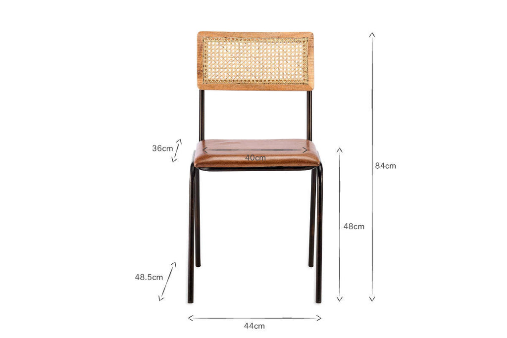Iswa Leather & Cane Dining Chair - Tan