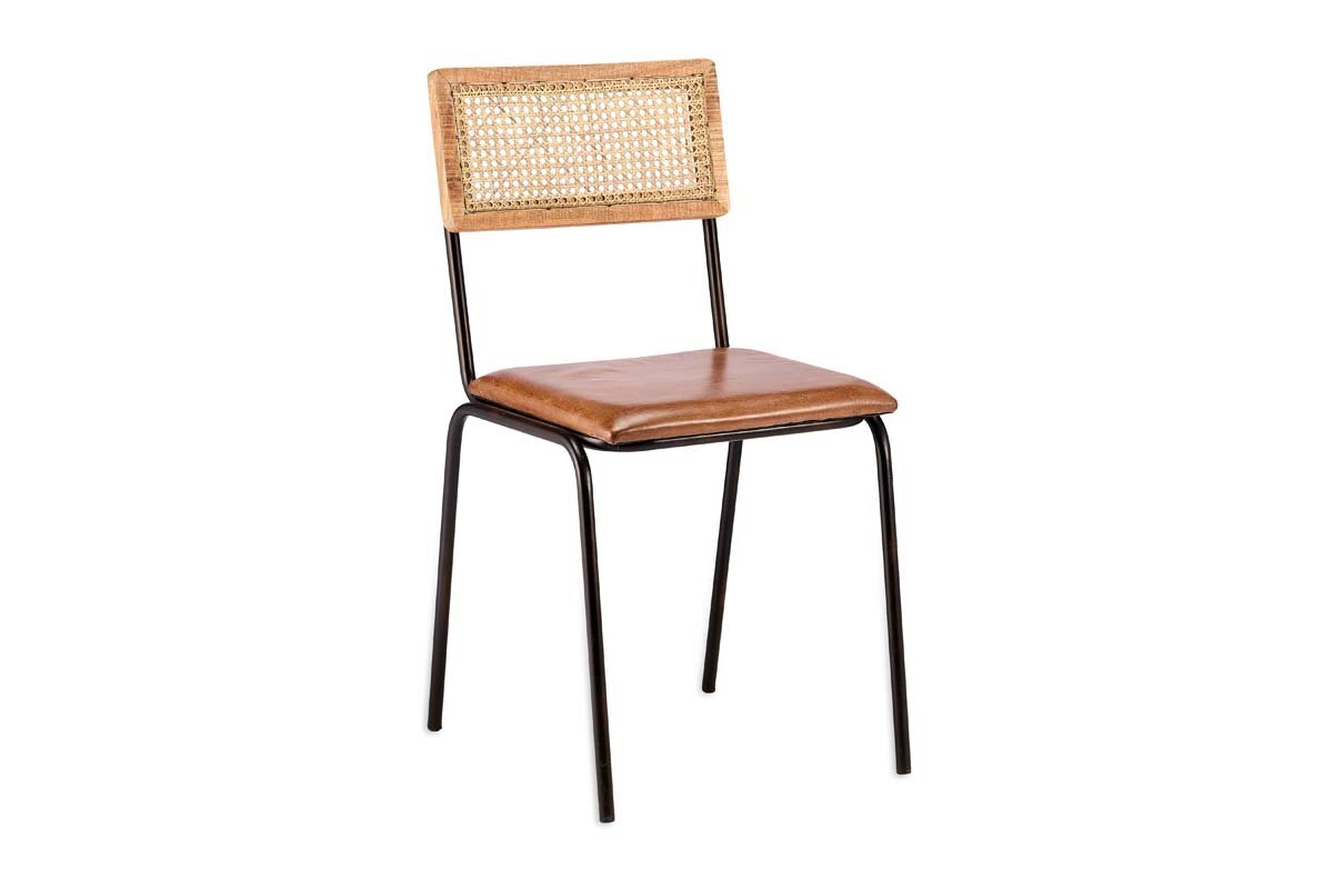 Iswa Leather & Cane Dining Chair - Tan