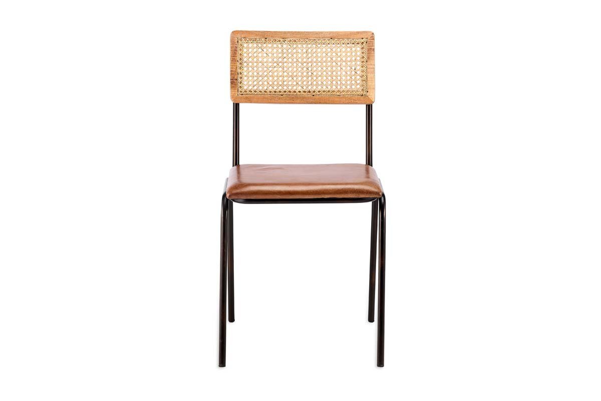 Iswa Leather & Cane Dining Chair - Tan