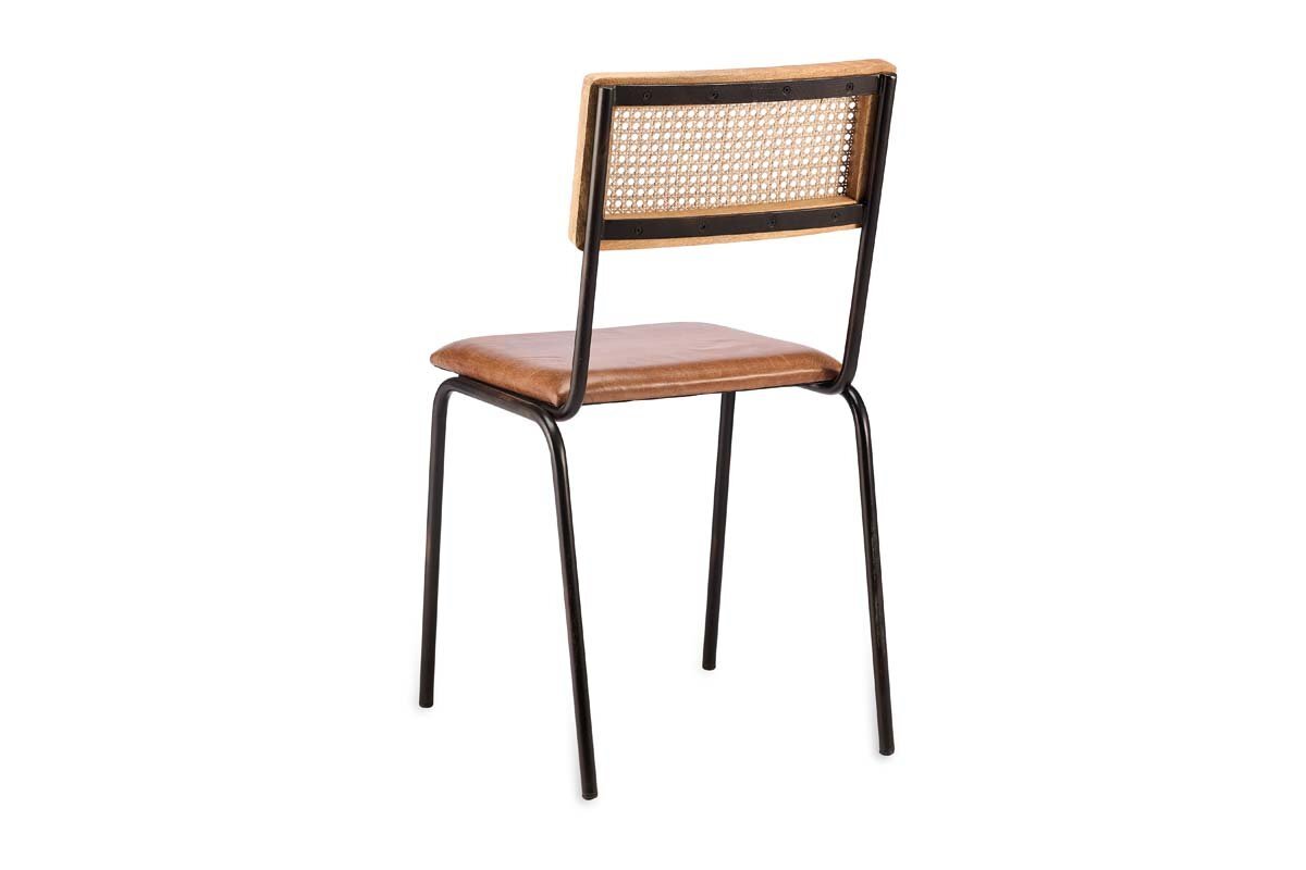 Iswa Leather & Cane Dining Chair - Tan