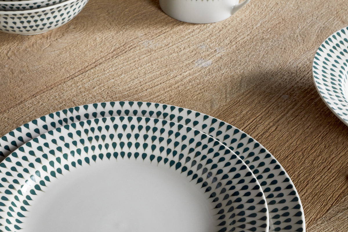 Juniper Drop Dinnerware Set - Cream & Juniper (Set of 12)