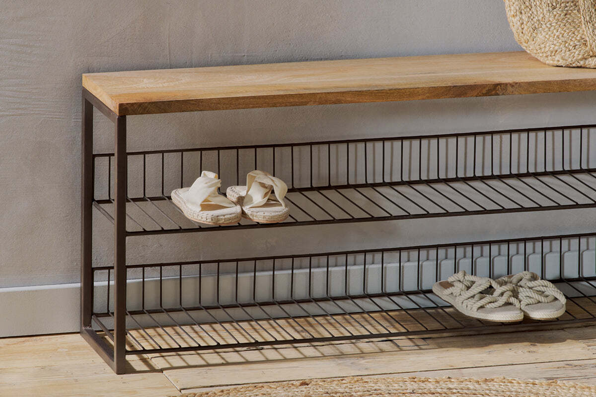 Kiyoma Iron & Wood Low Standing Shelves  - Natural