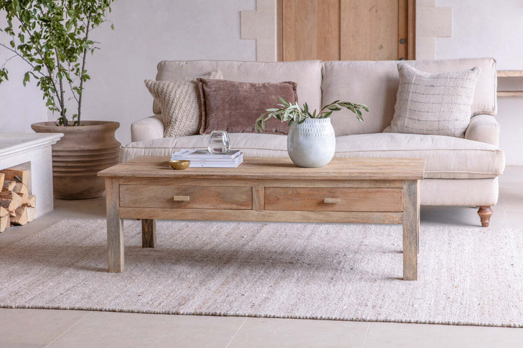 Laali Grooved Mango Wood  Coffee Table - Natural