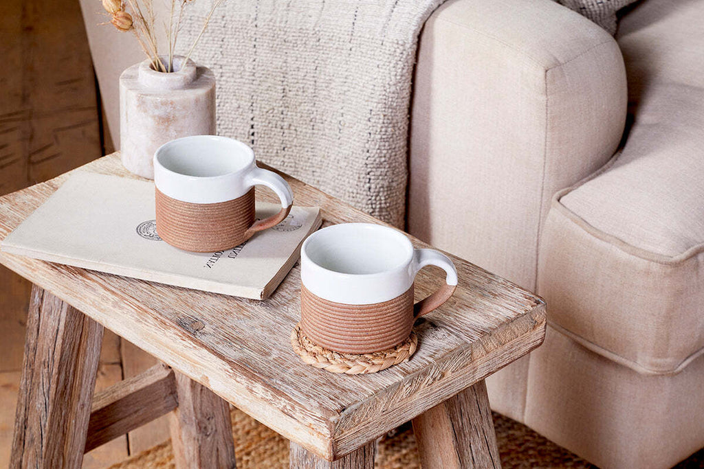 Mali Ribbed Coffee Mug - White - (Set of 2)