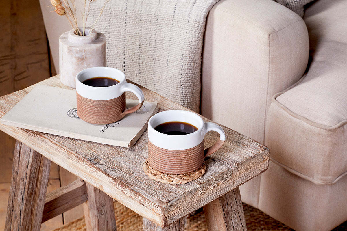 Mali Ribbed Coffee Mug - White - (Set of 2)
