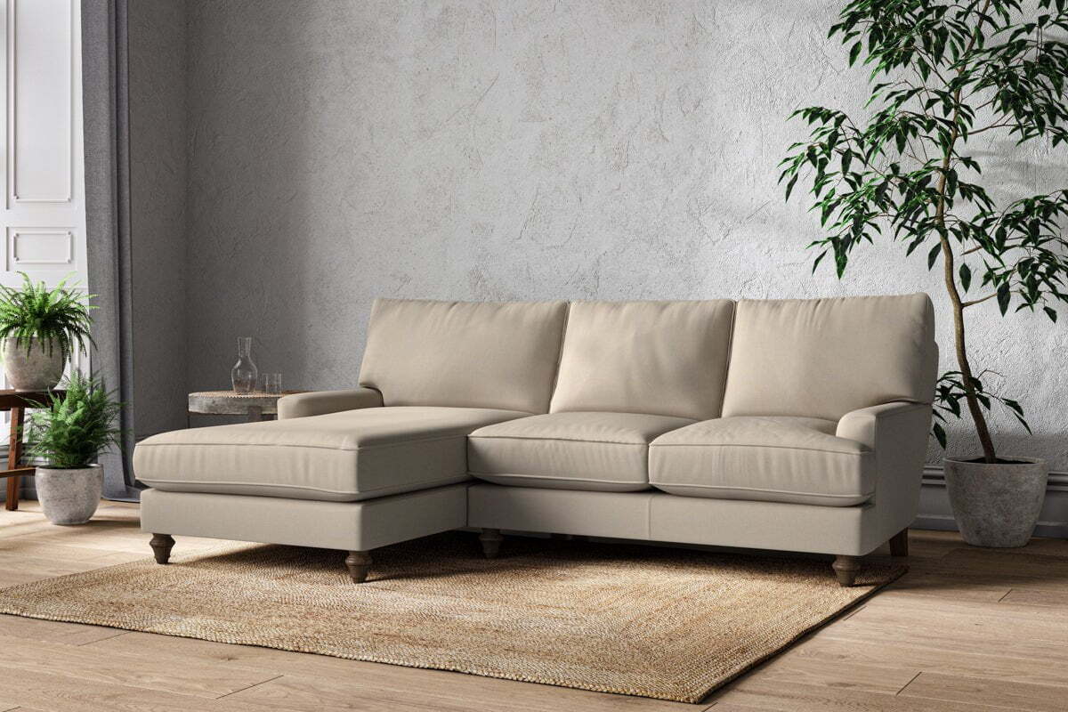 Marri Large Left Hand Chaise Sofa - Recycled Cotton Stone