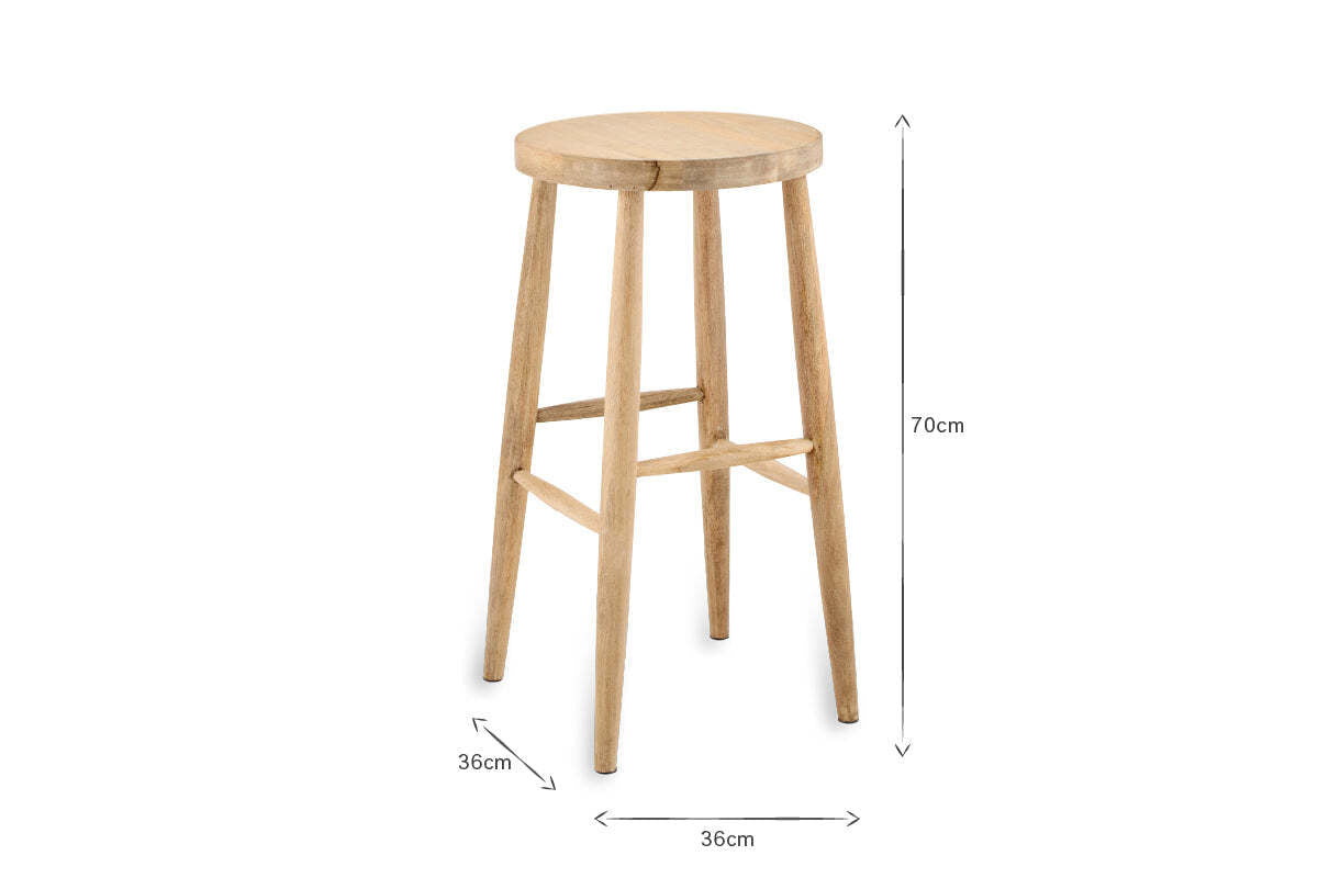 Mengwi Mango Wood Round Bar Stool - Natural