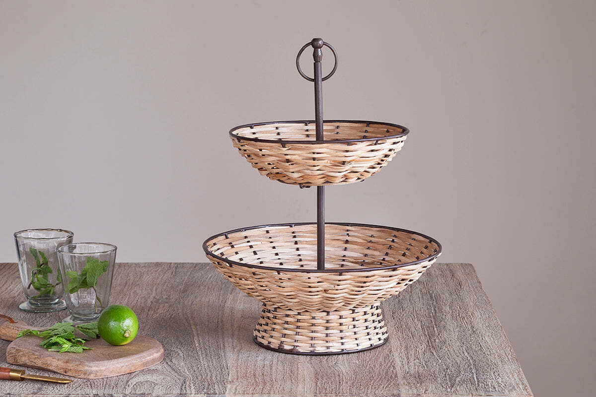 Montali Rattan 2 Tier Fruit Stand - Black & Natural