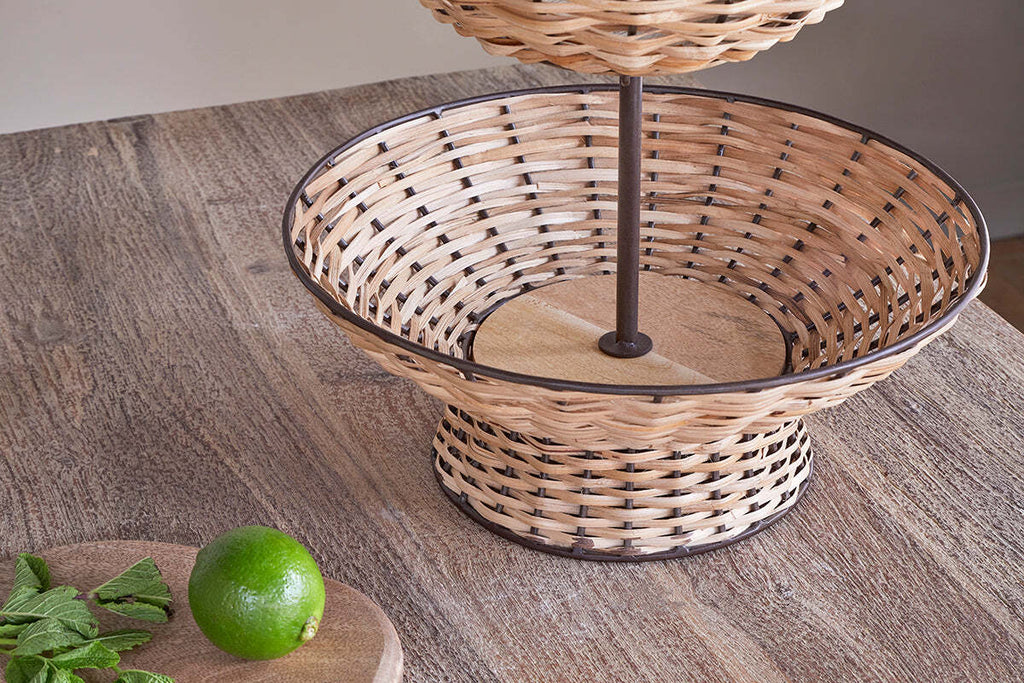 Montali Rattan 2 Tier Fruit Stand - Black & Natural