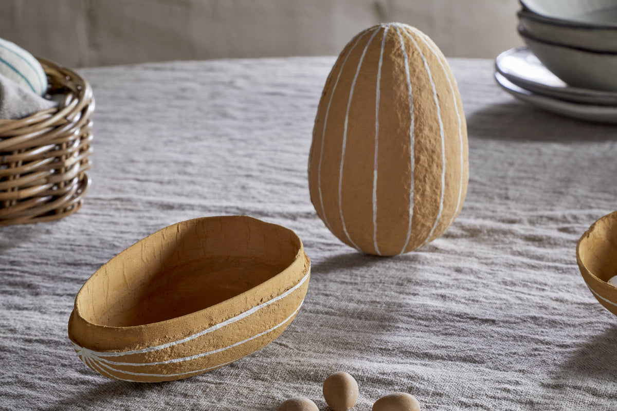 Surya Recycled Cotton Paper Side Opening Egg - Ochre & Cream