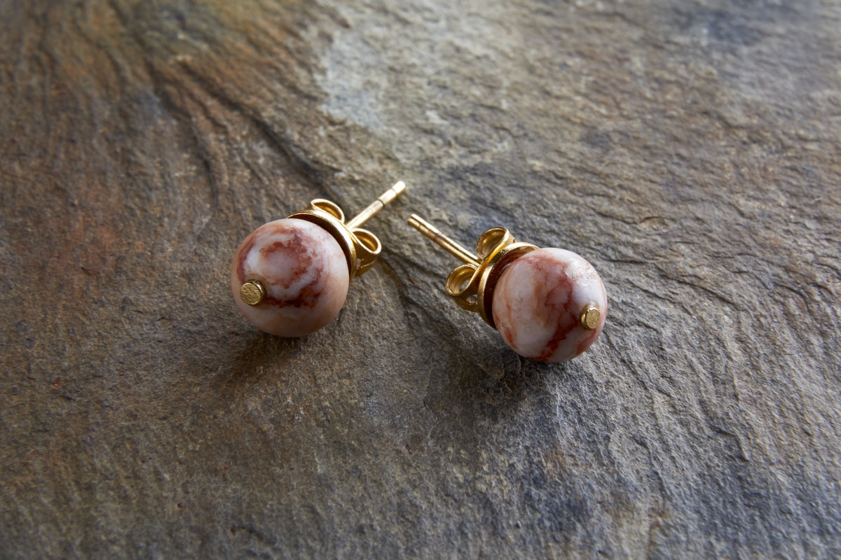 Cerita Rhodochrosite Stud Earrings - Rhodochrosite & Gold