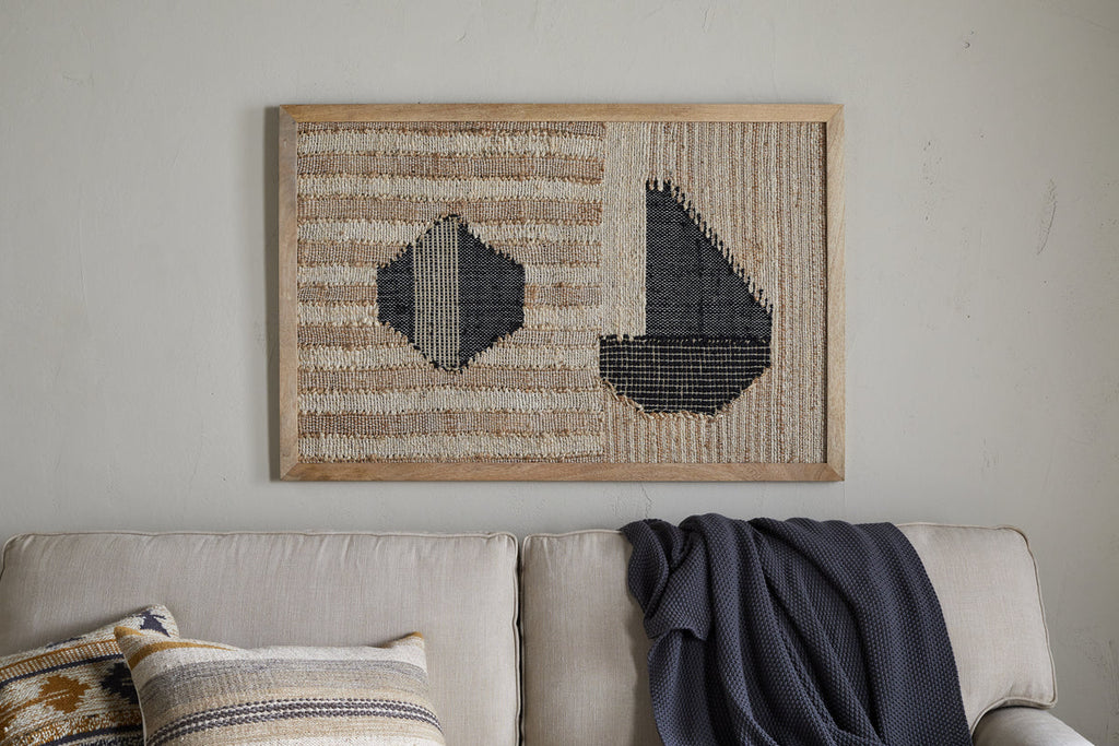 Kiran Large Textured Wall Art - Natural & Dark Blue
