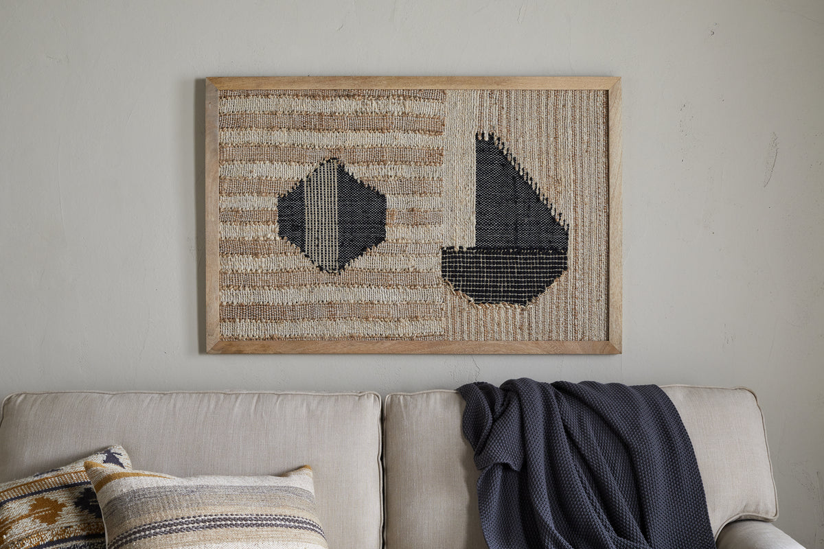 Kiran Large Textured Wall Art - Natural & Dark Blue