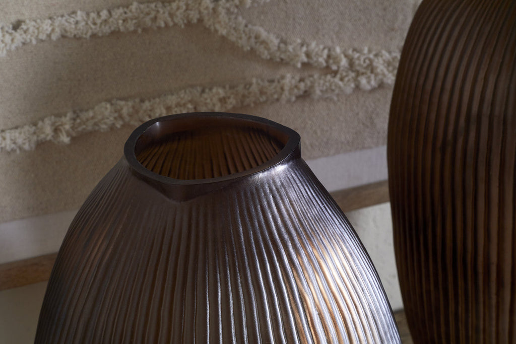 Linsy Ribbed Glass Vase - Smoke Brown