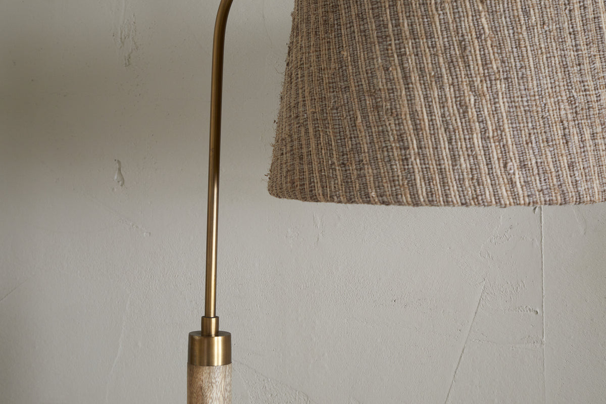 Kera Wood & Metal Floor Lamp Base - Antique Brass & Natural