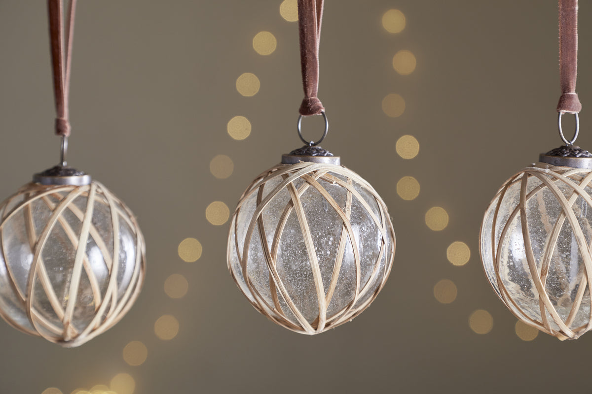Bayana Woven Baubles - Natural & Clear - (Set of 3)
