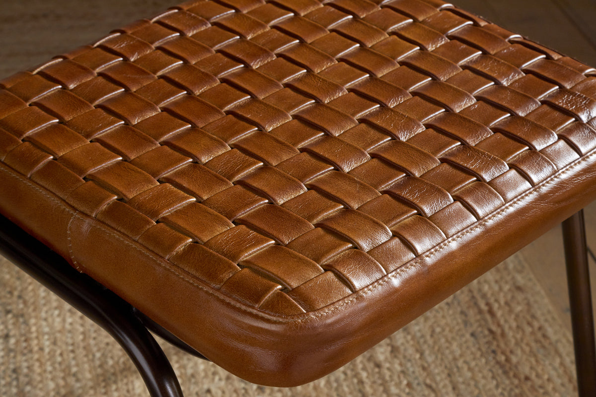 Amala Leather Weave & Iron Dining Chair - Aged Tan