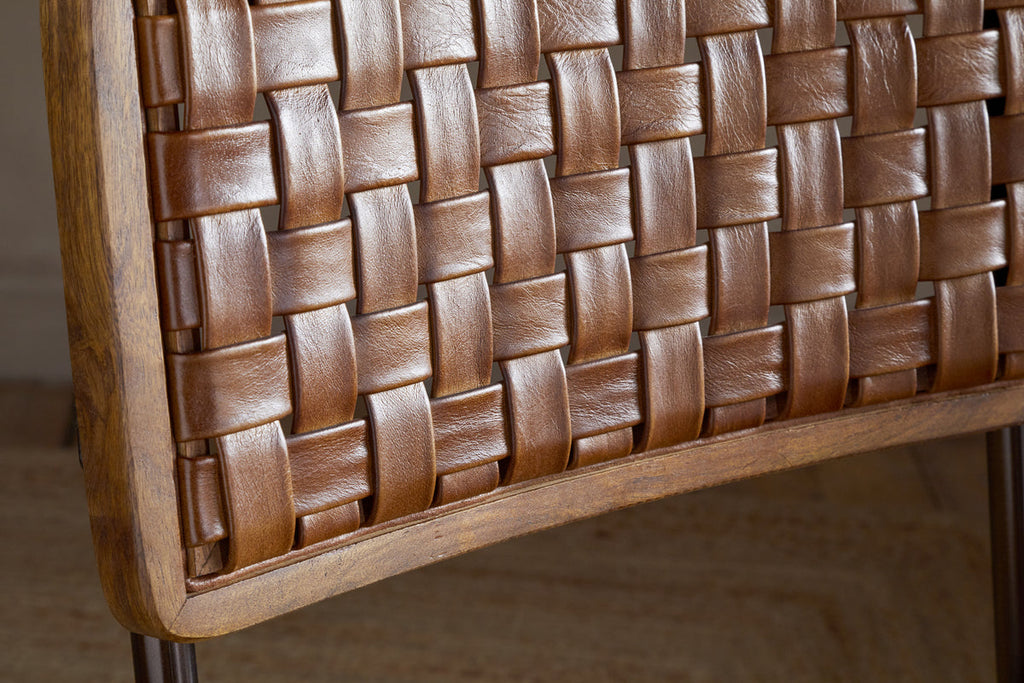 Amala Leather Weave & Iron Dining Chair - Aged Tan