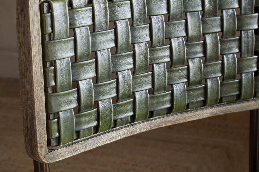 Amala Leather Weave & Iron Dining Chair - Rich Green
