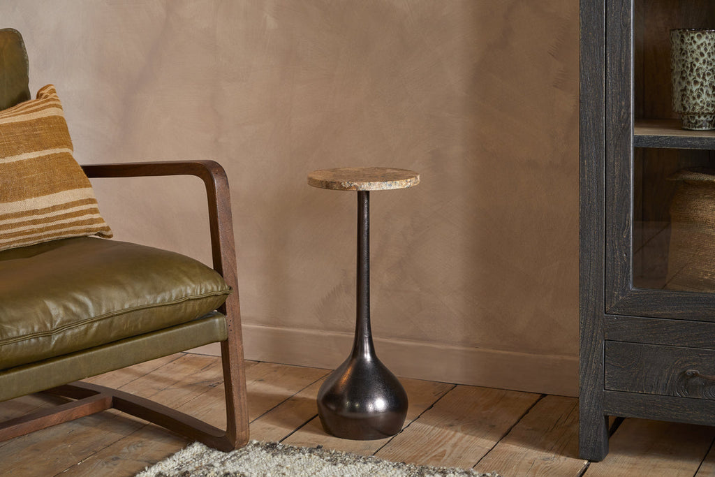 Israj Marble & Cast Metal Side Table - Aged Black