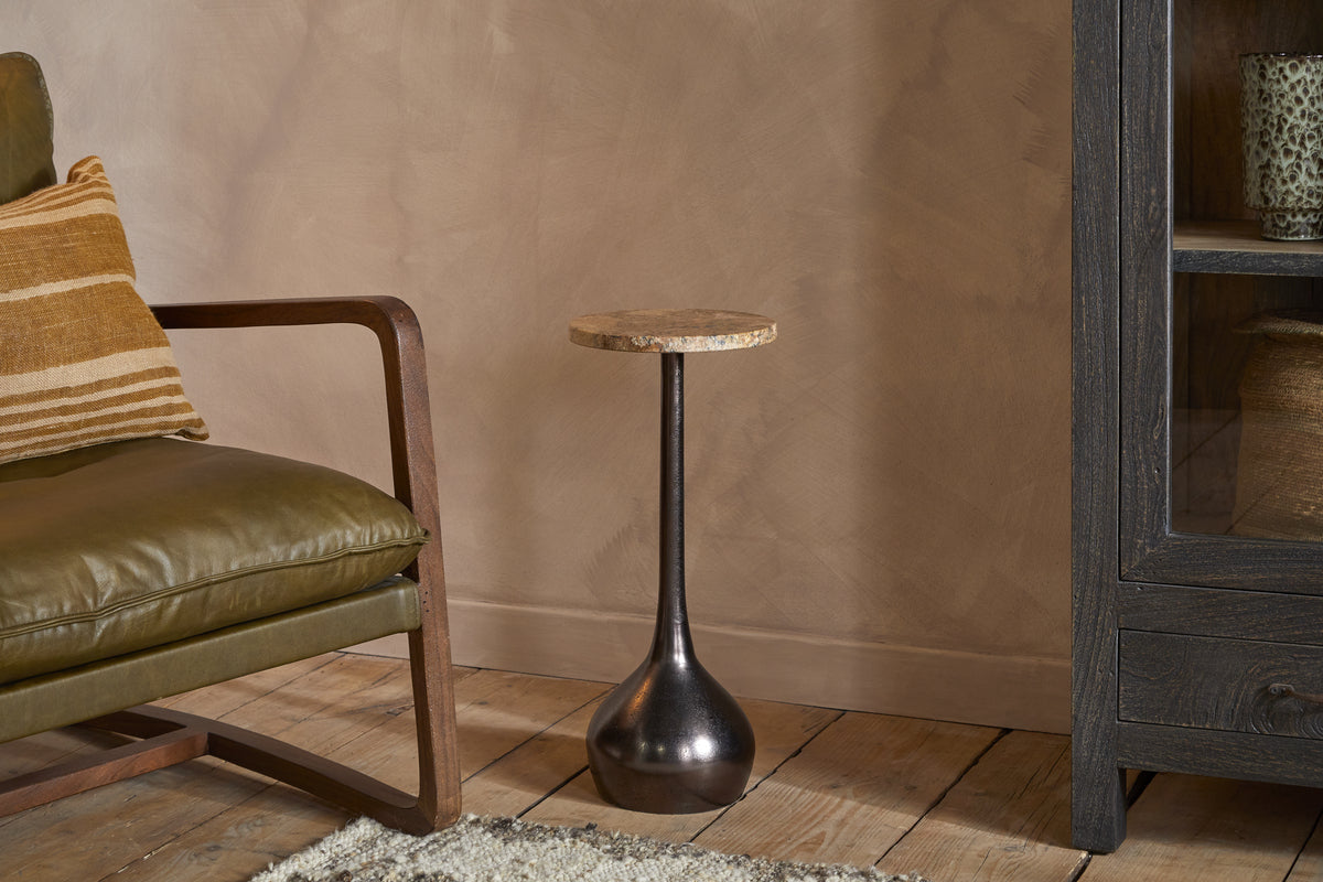 Israj Marble & Cast Metal Side Table - Aged Black