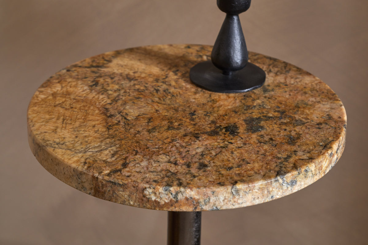 Israj Marble & Cast Metal Side Table - Aged Black