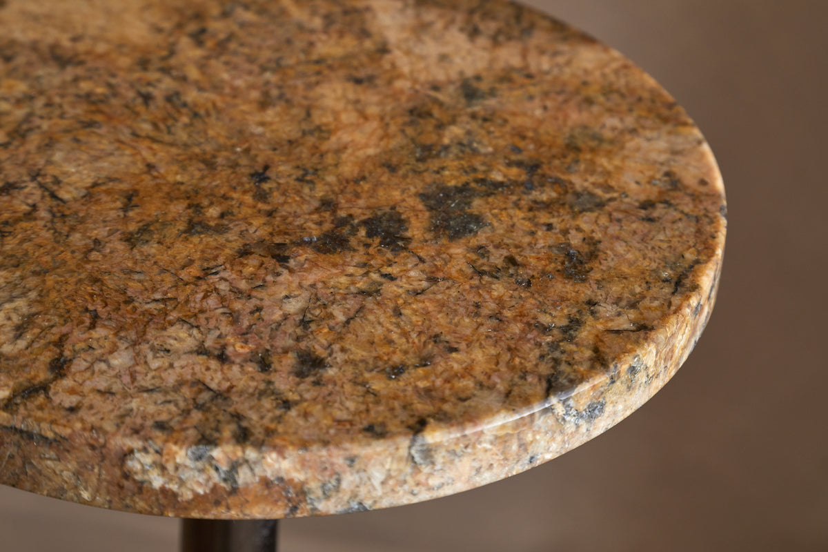 Israj Marble & Cast Metal Side Table - Aged Black