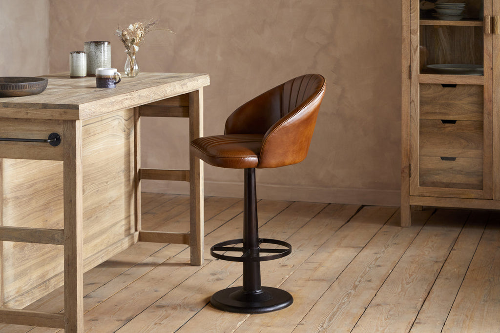 Lal Leather Swivel Counter Chair - Aged Tan
