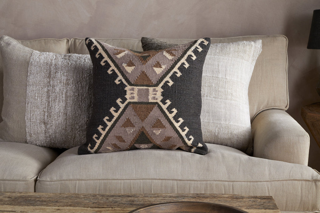 Shukhi Wool & Cotton Cushion Cover - Black & Brown