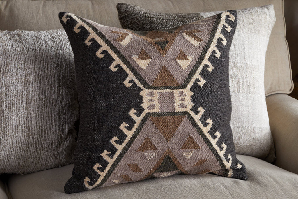 Shukhi Wool & Cotton Cushion Cover - Black & Brown