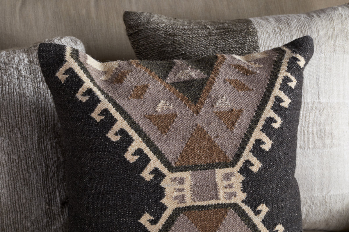 Shukhi Wool & Cotton Cushion Cover - Black & Brown
