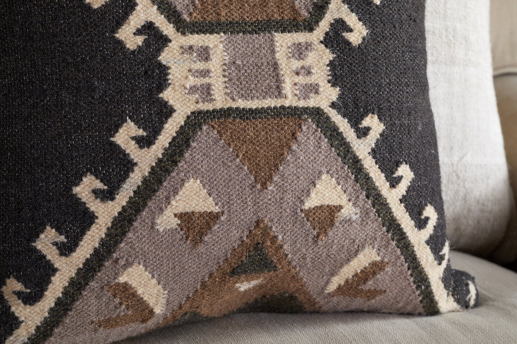 Shukhi Wool & Cotton Cushion Cover - Black & Brown
