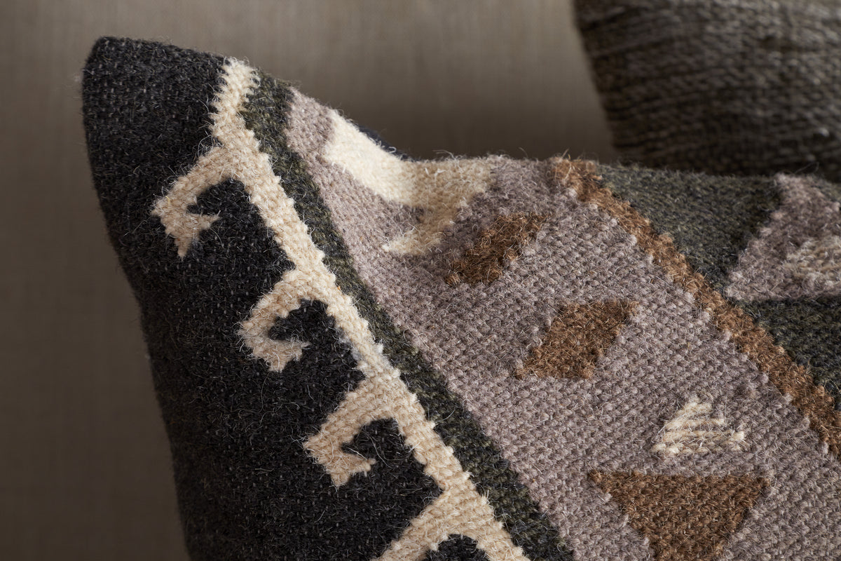 Shukhi Wool & Cotton Cushion Cover - Black & Brown