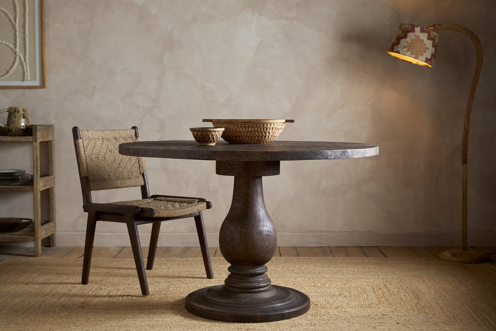Laya Carved Wood Dining Table - Chocolate Brown
