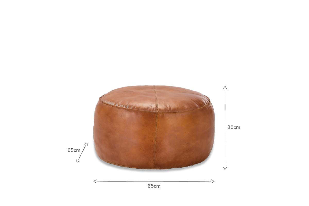 Nadu Leather Pouf - Aged Tan