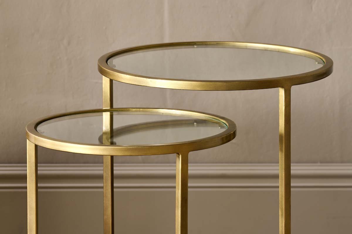 Nakuru Iron & Glass Side Table Set - Brass