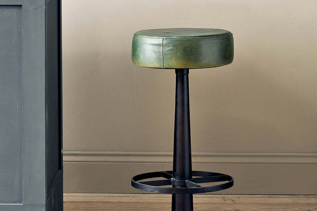 Narwana Leather Round Stool - Rich Green