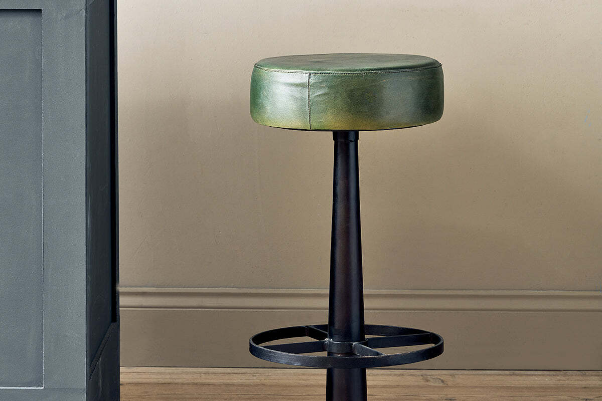 Narwana Leather Round Stool - Rich Green