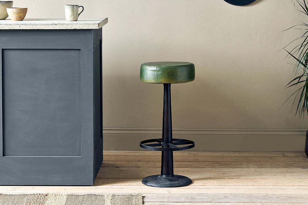 Narwana Leather Round Stool - Rich Green