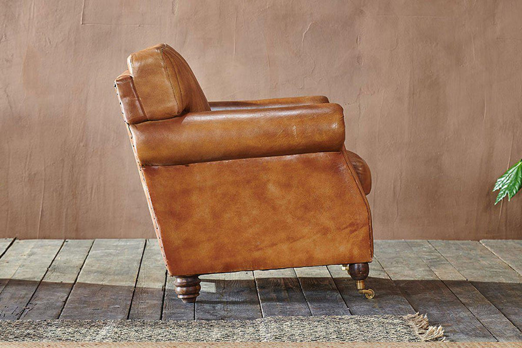 Narwana Ribbed Leather Armchair - Aged Tan