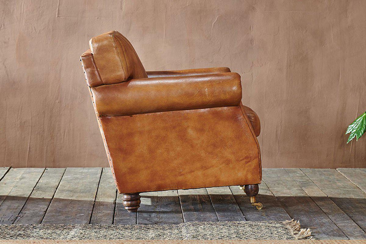 Narwana Ribbed Leather Armchair - Aged Tan