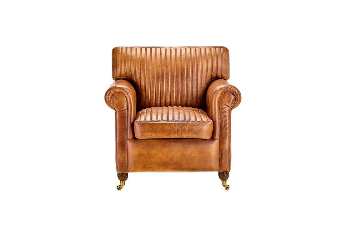 Narwana Ribbed Leather Armchair - Aged Tan